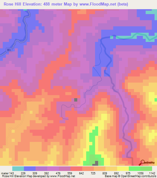 Rose Hill,Jamaica Elevation Map