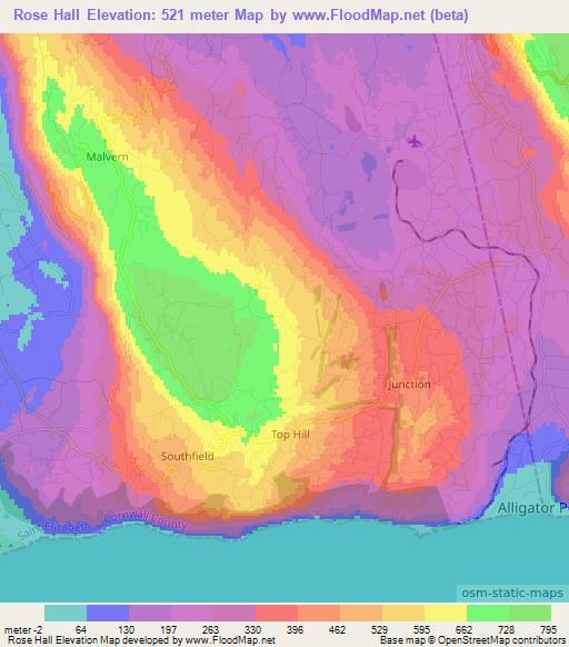 Rose Hall,Jamaica Elevation Map