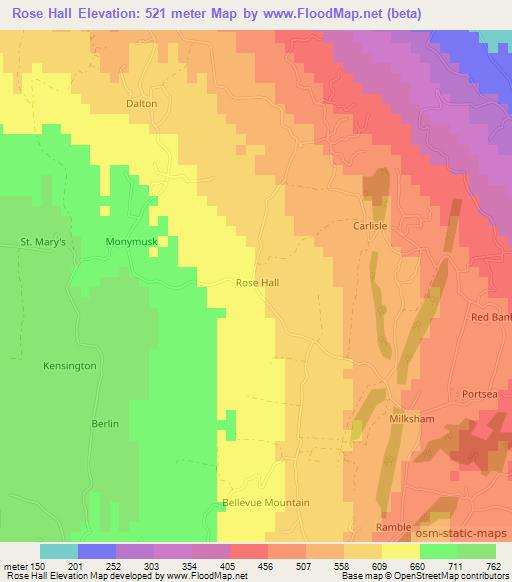 Rose Hall,Jamaica Elevation Map