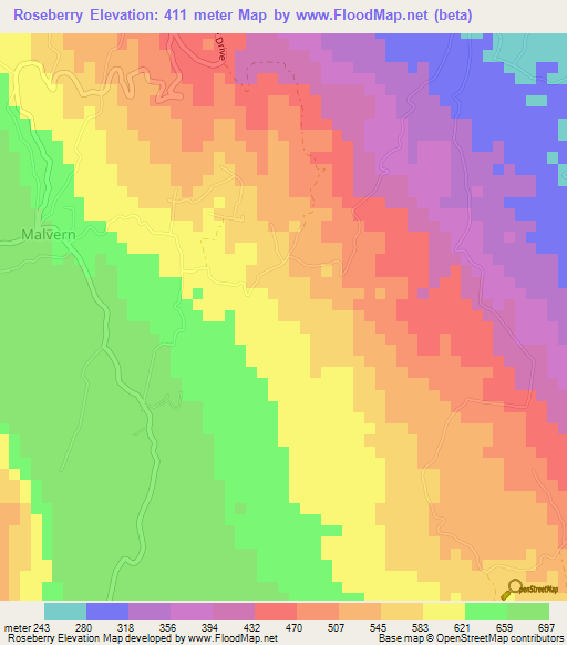 Roseberry,Jamaica Elevation Map