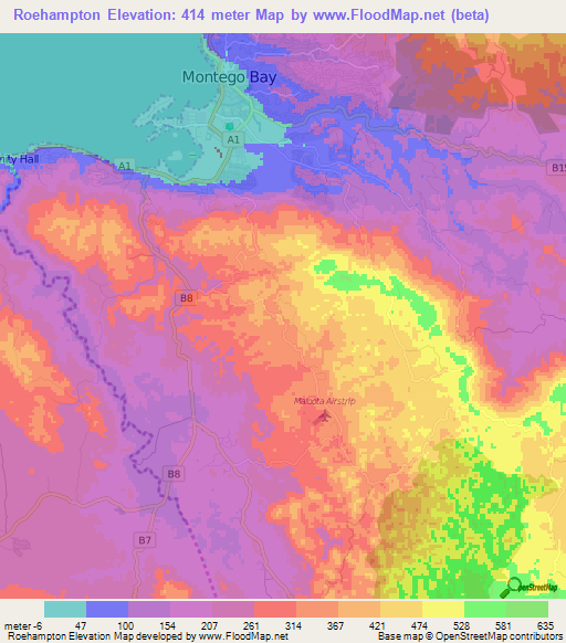 Roehampton,Jamaica Elevation Map