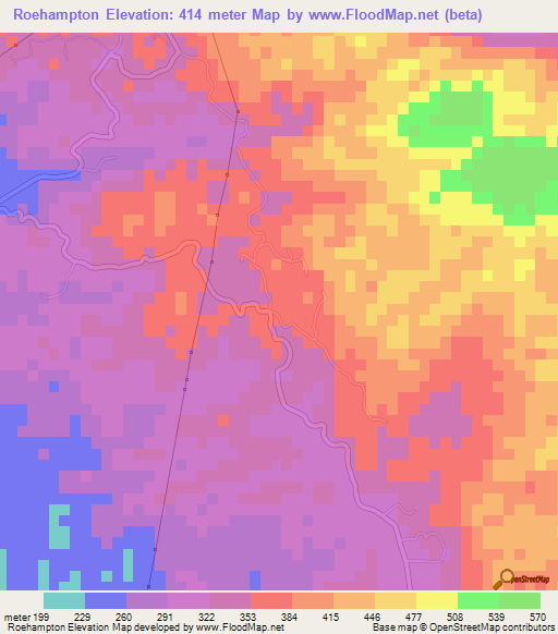 Roehampton,Jamaica Elevation Map