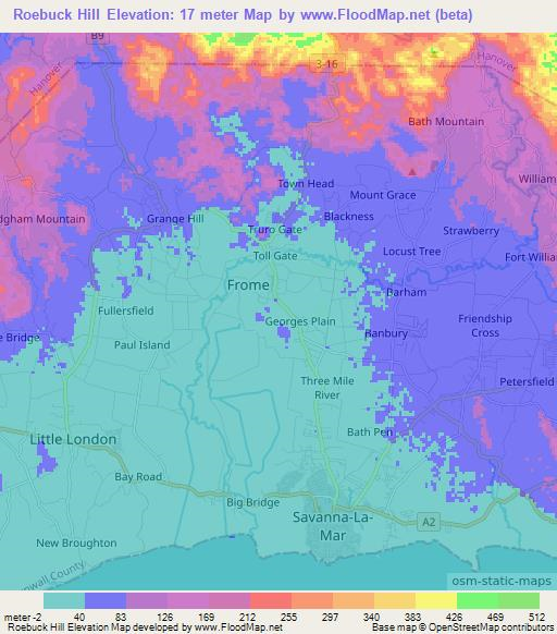 Roebuck Hill,Jamaica Elevation Map