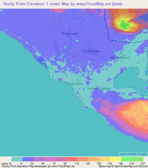 Rocky Point,Jamaica Elevation Map