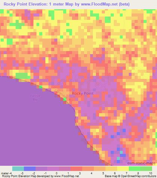 Rocky Point,Jamaica Elevation Map