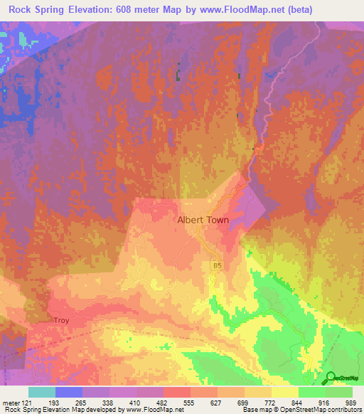 Rock Spring,Jamaica Elevation Map