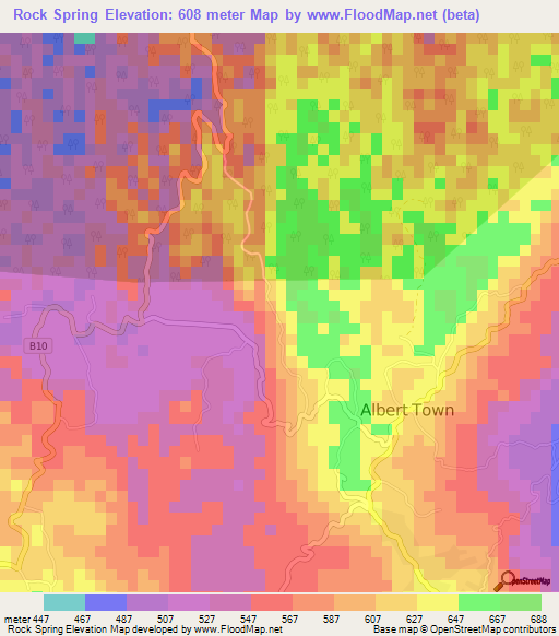 Rock Spring,Jamaica Elevation Map