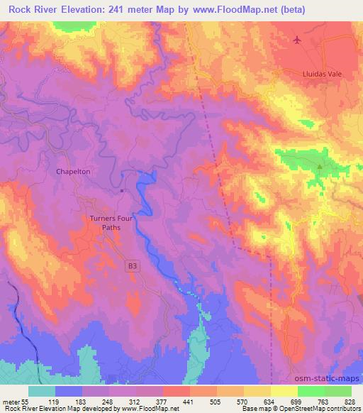 Rock River,Jamaica Elevation Map