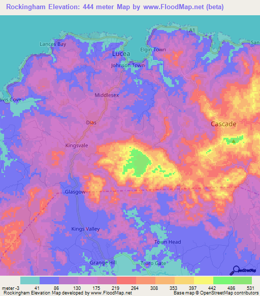 Rockingham,Jamaica Elevation Map