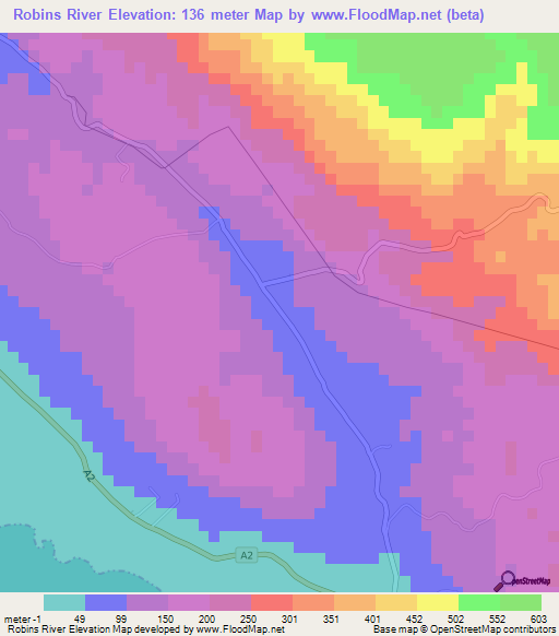 Robins River,Jamaica Elevation Map