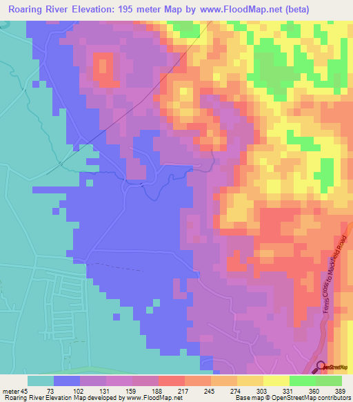 Roaring River,Jamaica Elevation Map