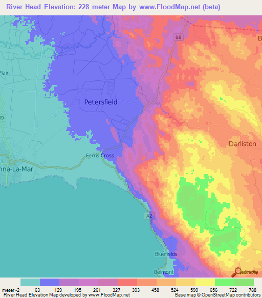 River Head,Jamaica Elevation Map