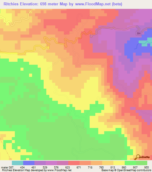 Ritchies,Jamaica Elevation Map