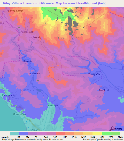 Riley Village,Jamaica Elevation Map