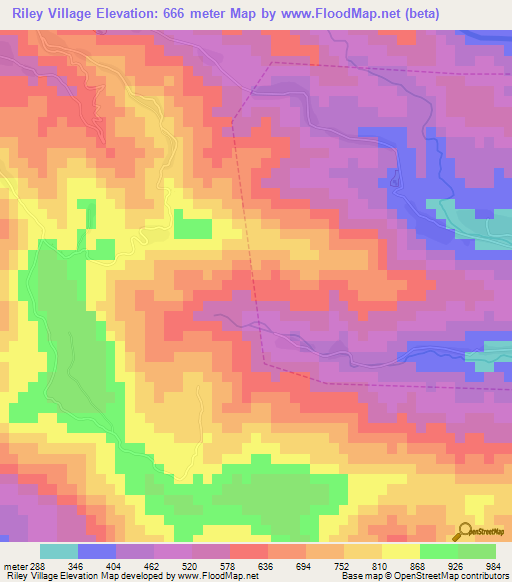 Riley Village,Jamaica Elevation Map