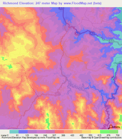 Richmond,Jamaica Elevation Map