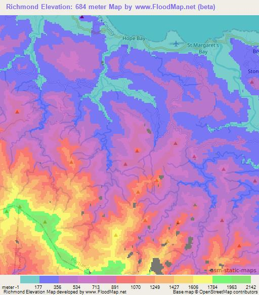 Richmond,Jamaica Elevation Map