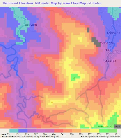 Richmond,Jamaica Elevation Map