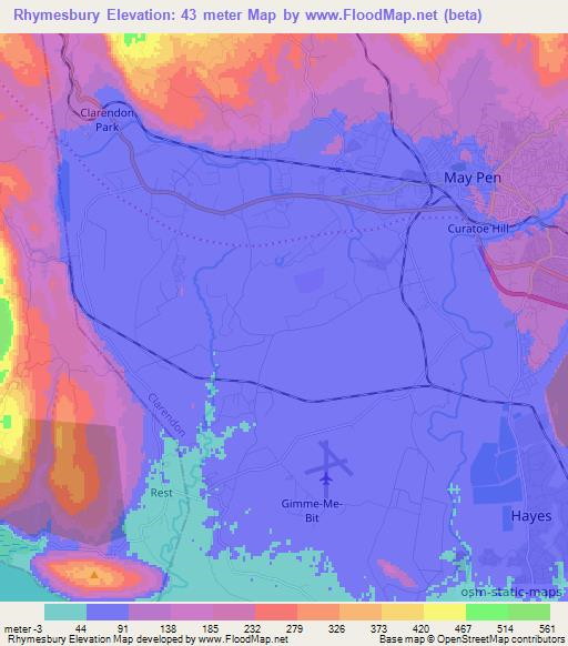 Rhymesbury,Jamaica Elevation Map