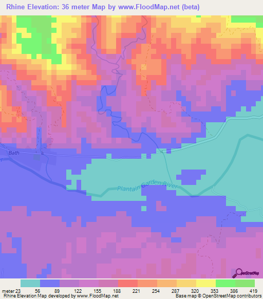 Rhine,Jamaica Elevation Map