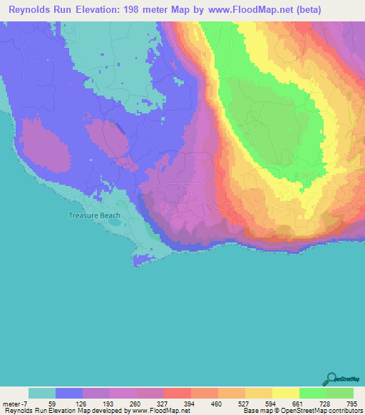 Reynolds Run,Jamaica Elevation Map