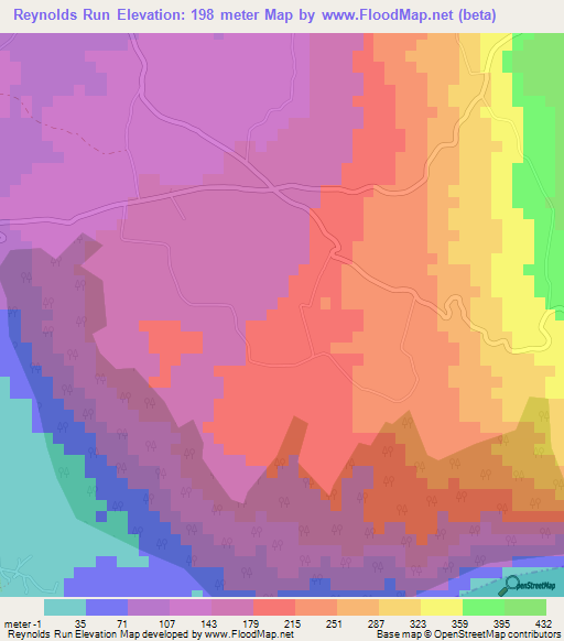 Reynolds Run,Jamaica Elevation Map