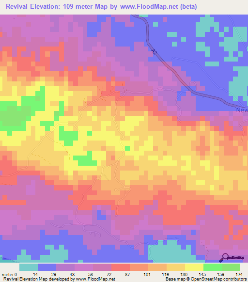 Revival,Jamaica Elevation Map