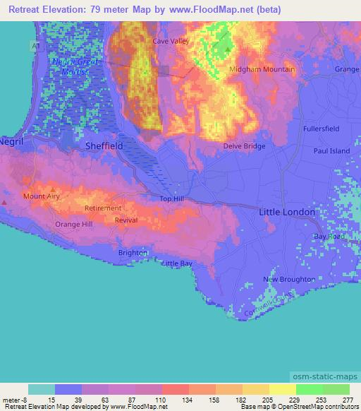 Retreat,Jamaica Elevation Map