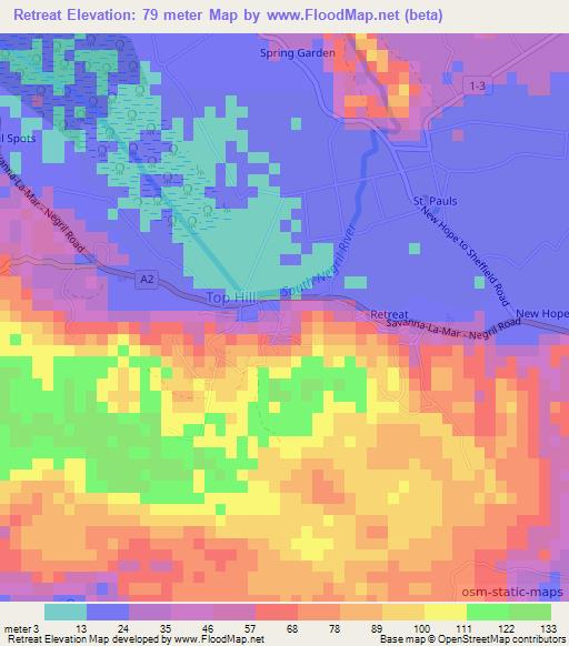 Retreat,Jamaica Elevation Map