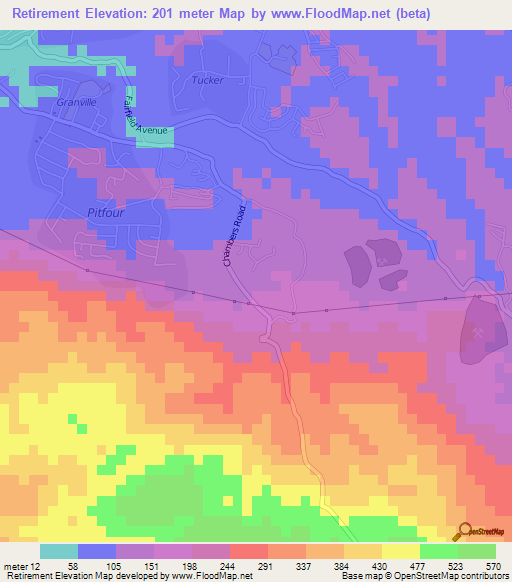 Retirement,Jamaica Elevation Map