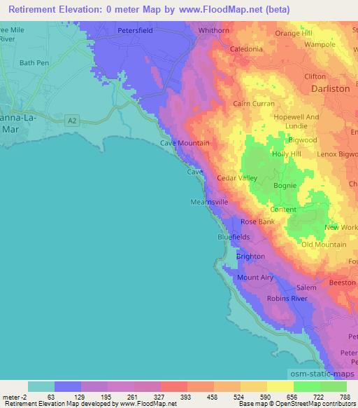 Retirement,Jamaica Elevation Map