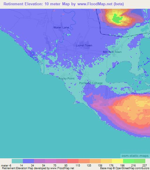 Retirement,Jamaica Elevation Map