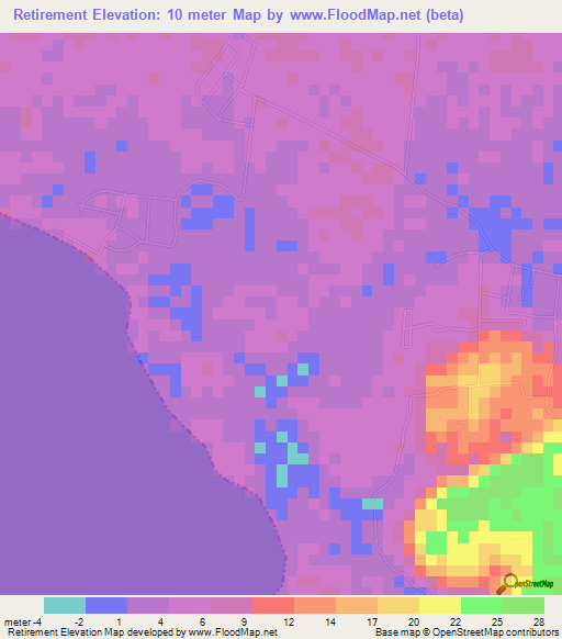 Retirement,Jamaica Elevation Map