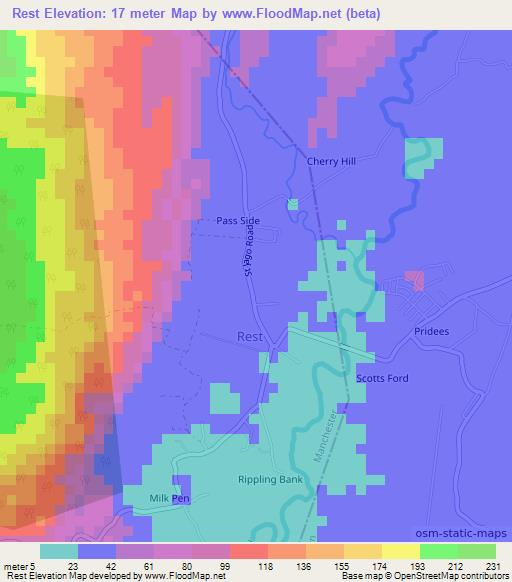 Rest,Jamaica Elevation Map