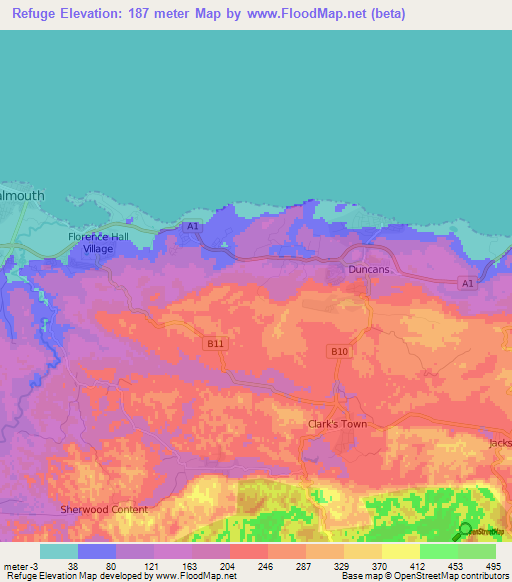 Refuge,Jamaica Elevation Map