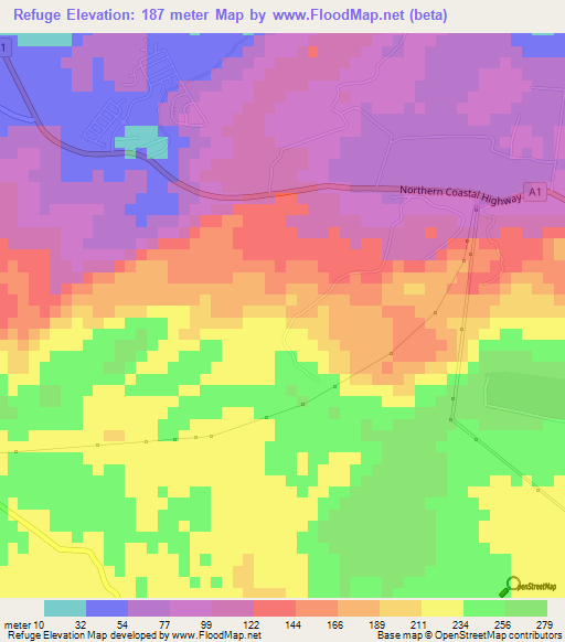 Refuge,Jamaica Elevation Map