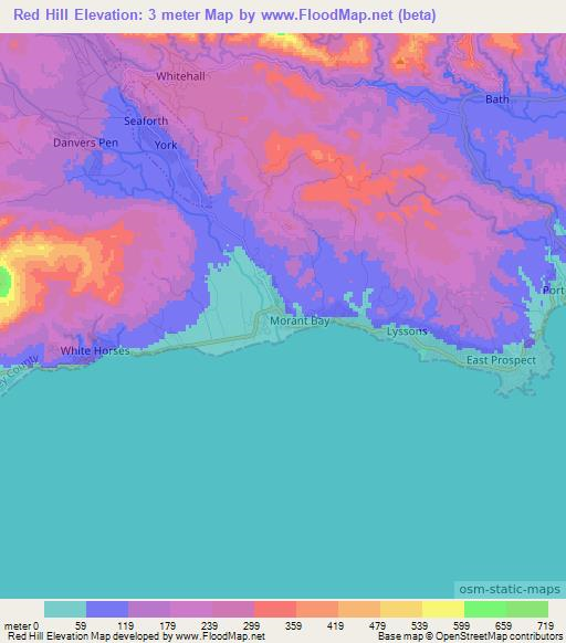 Red Hill,Jamaica Elevation Map