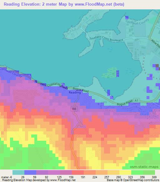 Reading,Jamaica Elevation Map