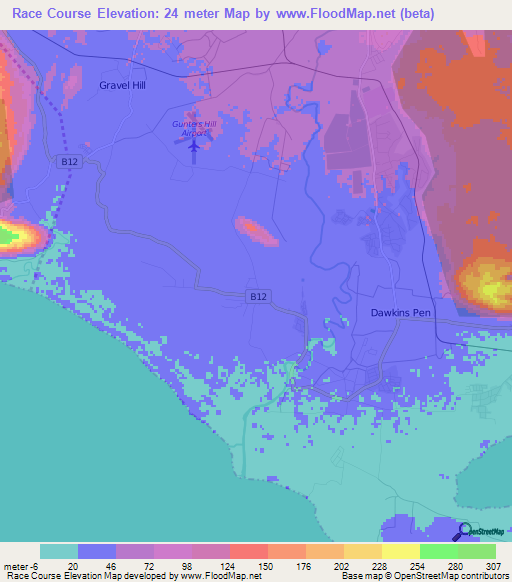 Race Course,Jamaica Elevation Map