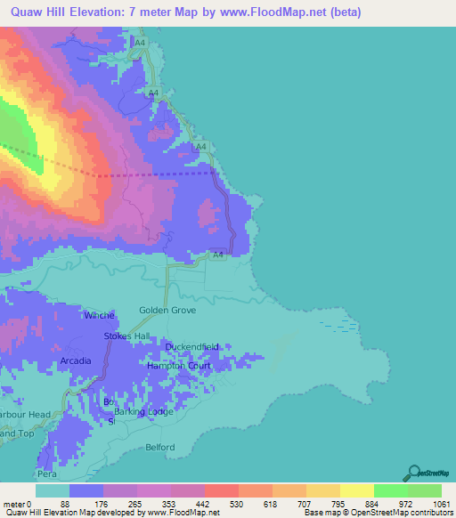 Quaw Hill,Jamaica Elevation Map