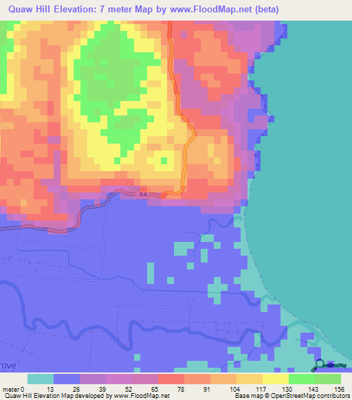 Quaw Hill,Jamaica Elevation Map