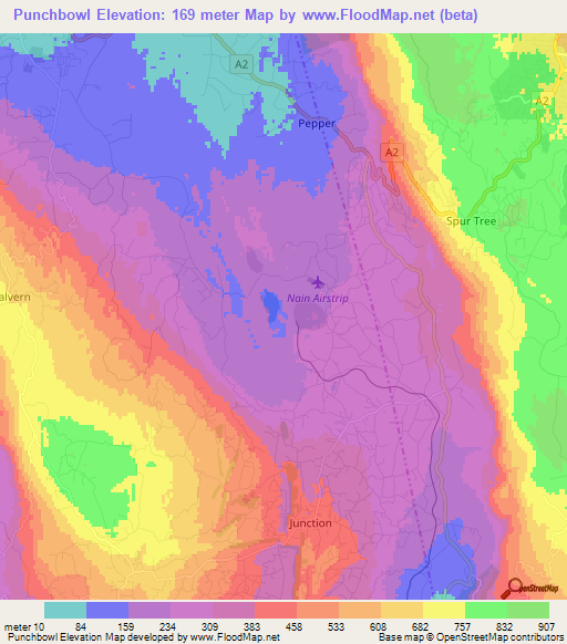 Punchbowl,Jamaica Elevation Map