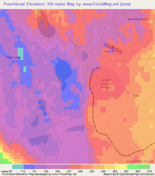 Punchbowl,Jamaica Elevation Map