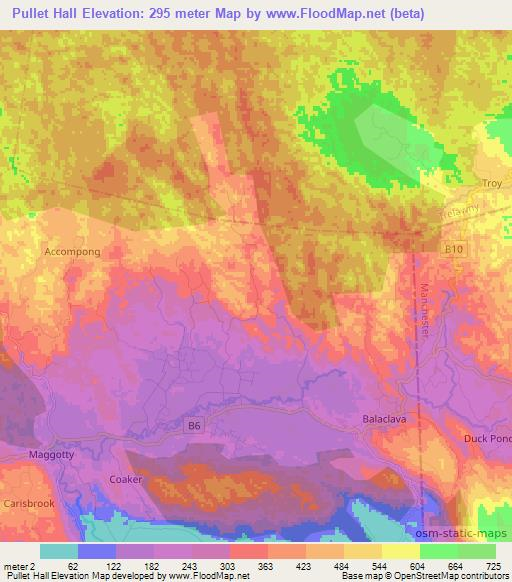 Pullet Hall,Jamaica Elevation Map