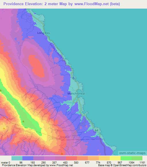 Providence,Jamaica Elevation Map