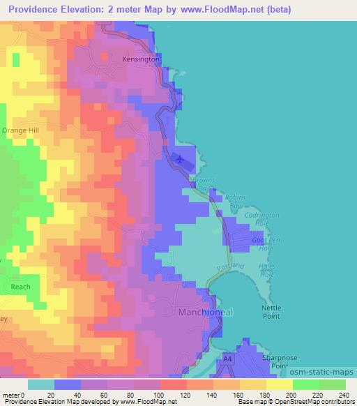 Providence,Jamaica Elevation Map