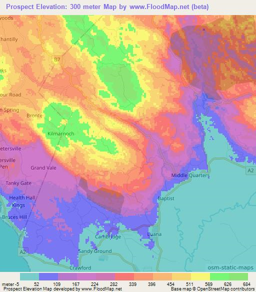 Prospect,Jamaica Elevation Map