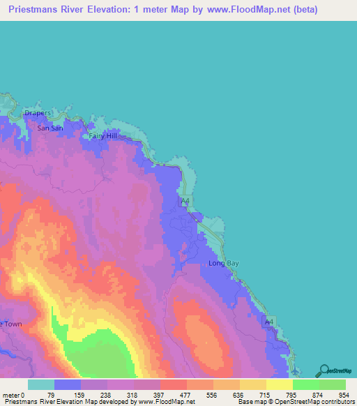 Priestmans River,Jamaica Elevation Map