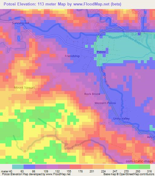 Potosi,Jamaica Elevation Map