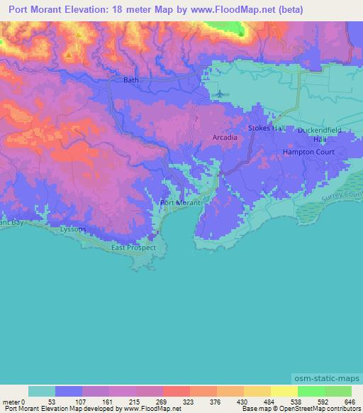 Port Morant,Jamaica Elevation Map